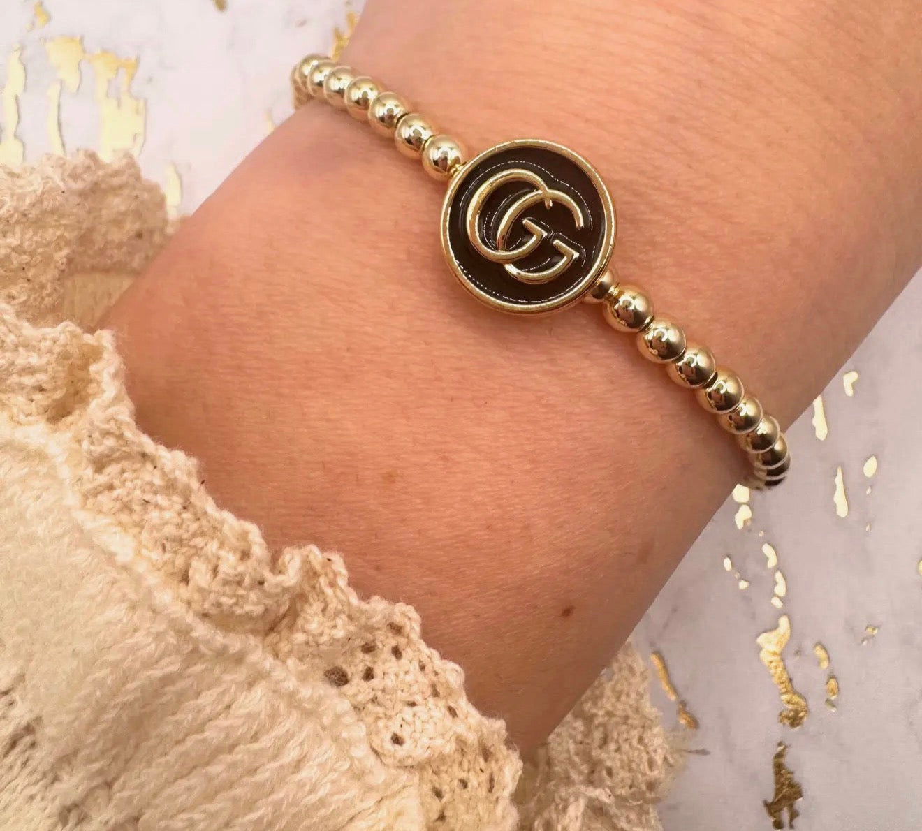 GG Black Charm 14K beaded Bracelet ✨