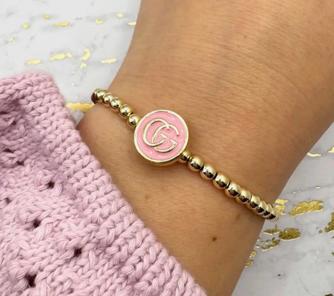 GG Pink Charm 14K Gold Beaded Bracelet