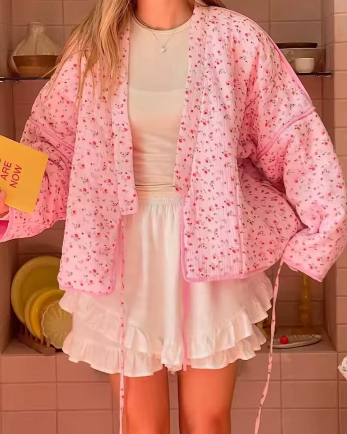 Blush Blossom Tie-Front Trench Coat