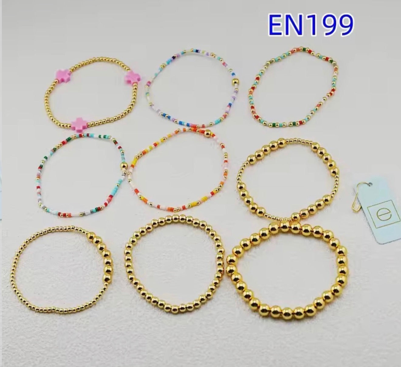 9 Piece 14k Gold EN Multicolor Bracelet Set