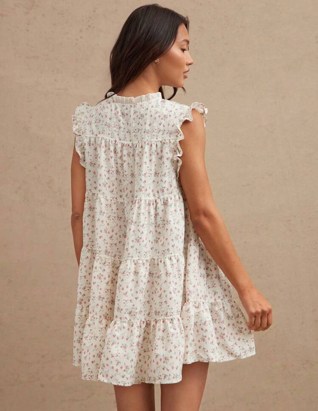 Floral Mocked Bow Tie Baby Doll Dress