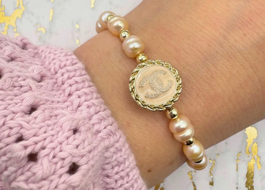CC Charm 14k Gold & Fresh Water Pearl Bracelet