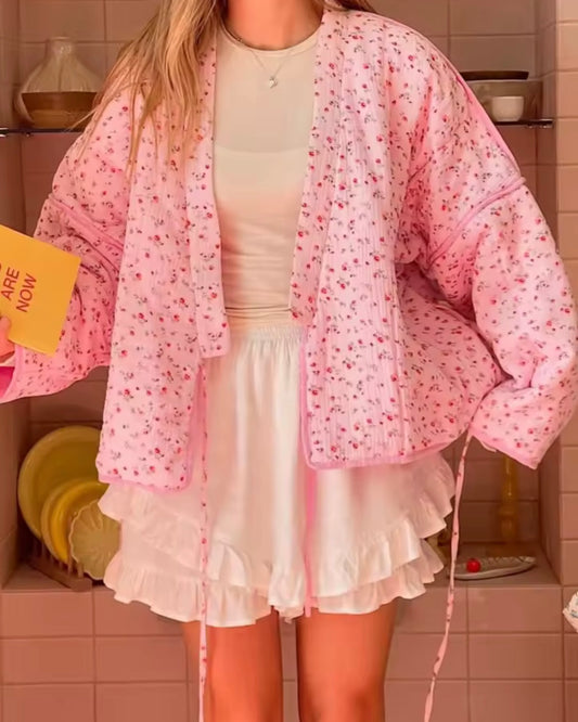 Blush Blossom Tie-Front Trench Coat