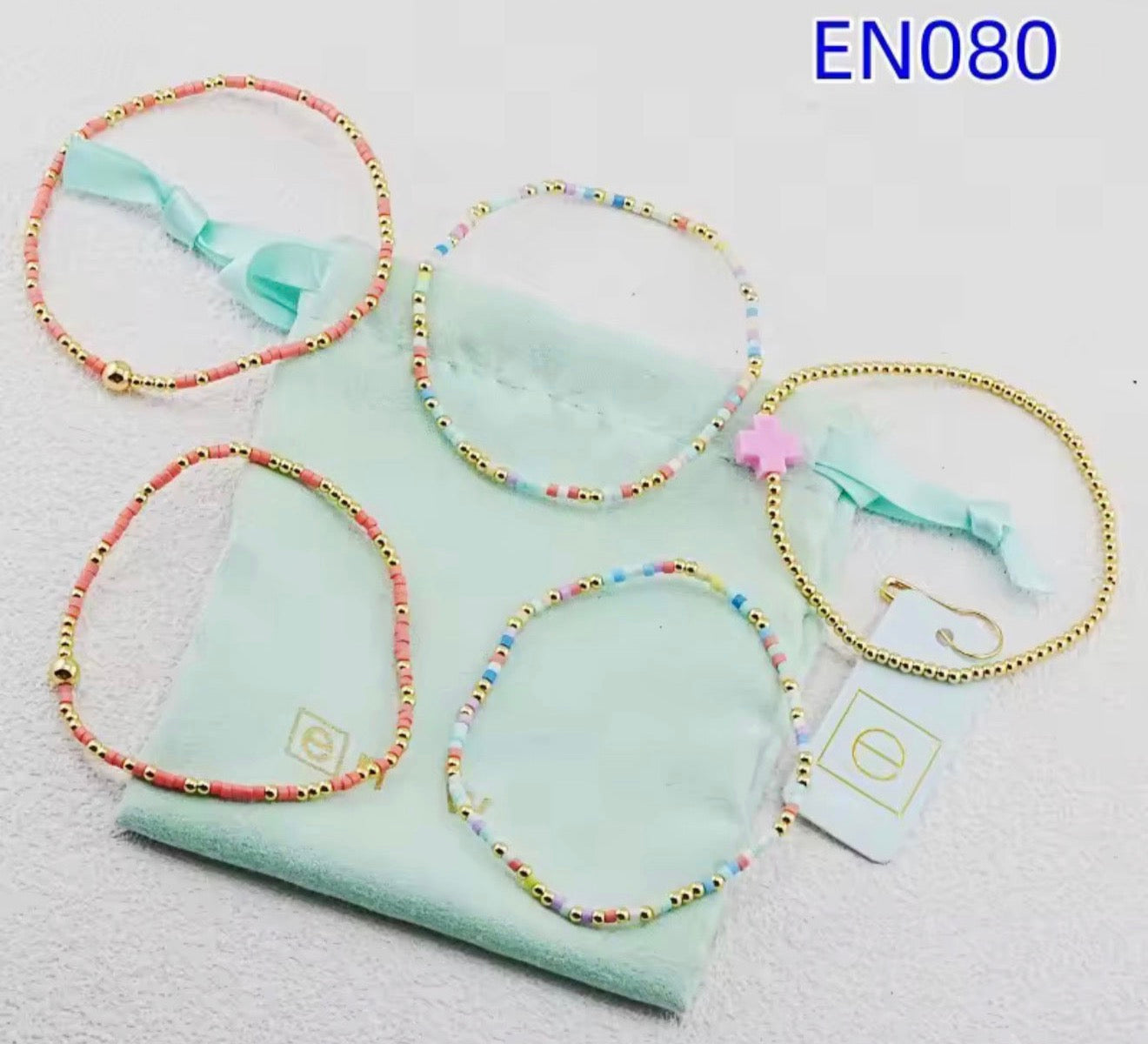 5 Piece EN Multicolor/14KGold Beaded Bracelet