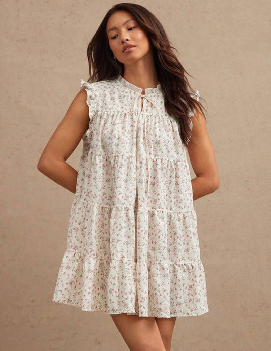 Floral Mocked Bow Tie Baby Doll Dress
