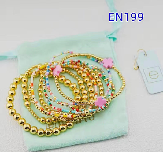 9 Piece 14k Gold EN Multicolor Bracelet Set